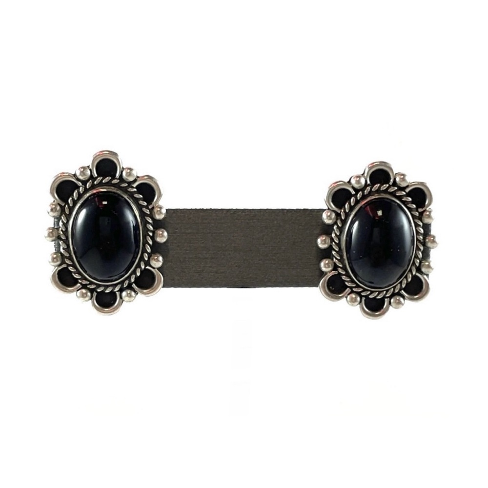 Signed - Darrin Livingston Navajo Vintage Onyx Sterling Silver Clip Earrings